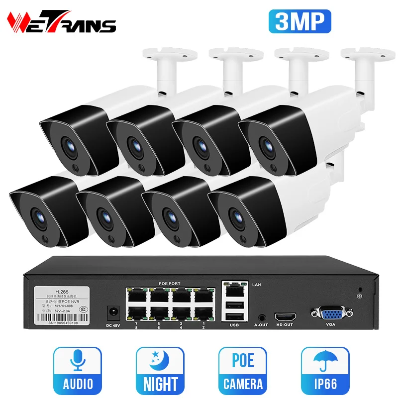 Wetrans CCTV камера системы IP 8CH 3MP H.265 аудио запись комплект видеонаблюдения