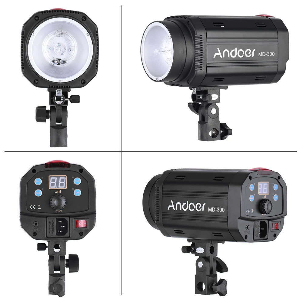 Набор студийных стробоскопических вспышек Andoer MD 300 900 Вт со светлой подставкой