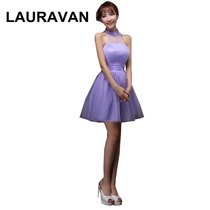Вечерние платья женские Короткие Формальные Холтер шеи тюль Лаванда платье