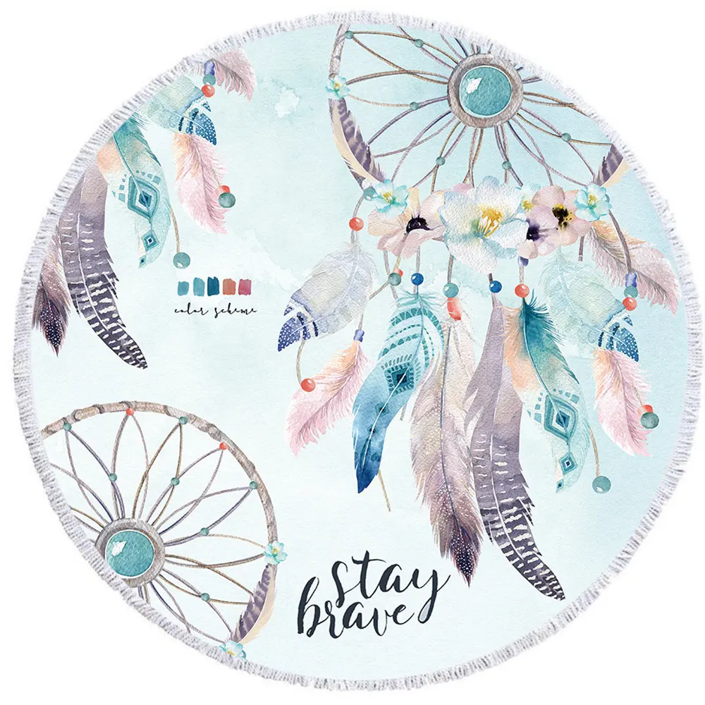 Ловец снов печатное полотенце из микрофибры кисточка круглое пляжное бассейн