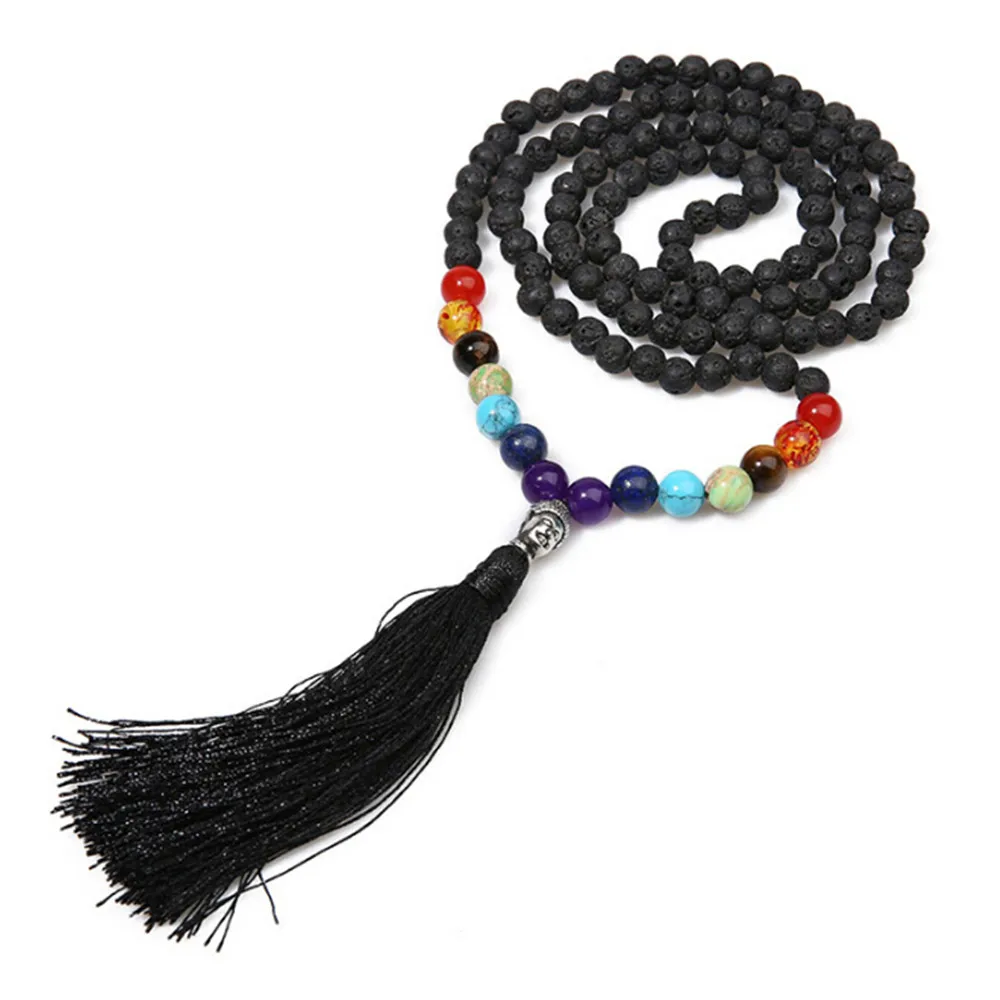 Богемное натуральное черное полудрагоценное ожерелье с бусинами из камней 6 мм 108