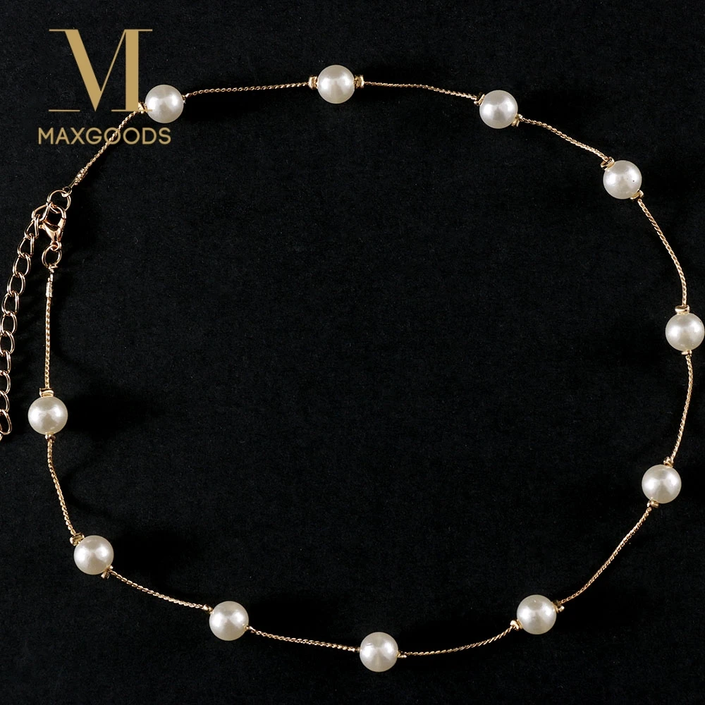 1 Pcs New Chic Imitation Pearl Necklaces & Pendants Two Tone Retro Choker Necklace Gift For Friends Women Jewelry|Колье| |