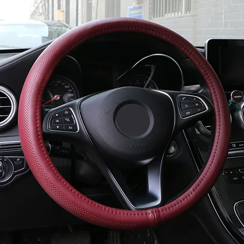 Dark red Натуральная кожа чехол рулевого колеса автомобиля волнистые линии дизайн Универсальный силикагель лайнер рулевое колесо оплетка Змеиная Кожа узор - Название цвета: Dark red
