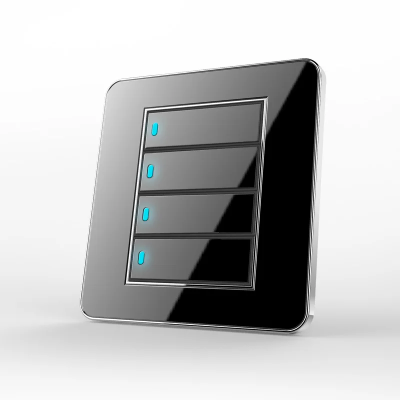 Нажмите на выключатель в любой момент типа 86 черное зеркальное стекло 4Gang 1way 2