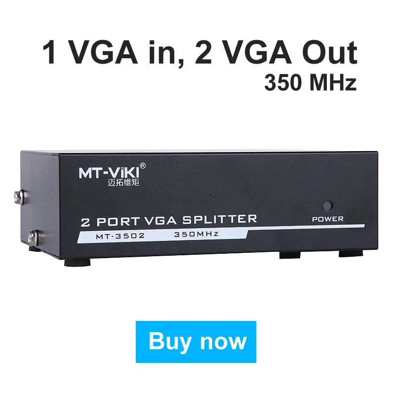 

MT-VIKI 350Mhz 2 Port VGA Video Splitter Distributor 1 int to 2 Out support widescreen LCD Monitor Projector Maituo MT-3502