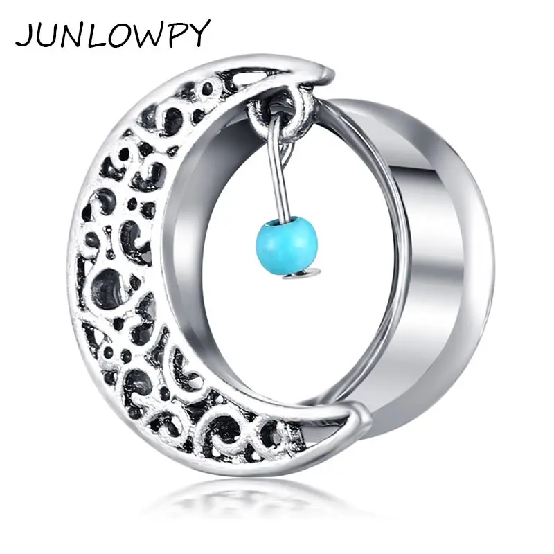 Junlowpy расширители для ушей Moon двойные расклешенные туннели плоти стальные