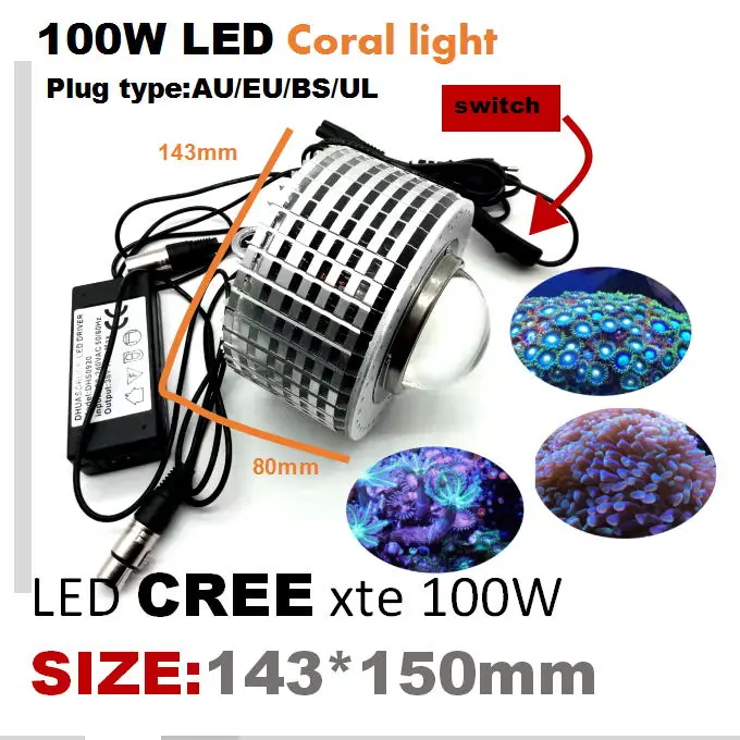 Светодиодный аквариум освещение полный спектр 100w CREE LED лампа для морских