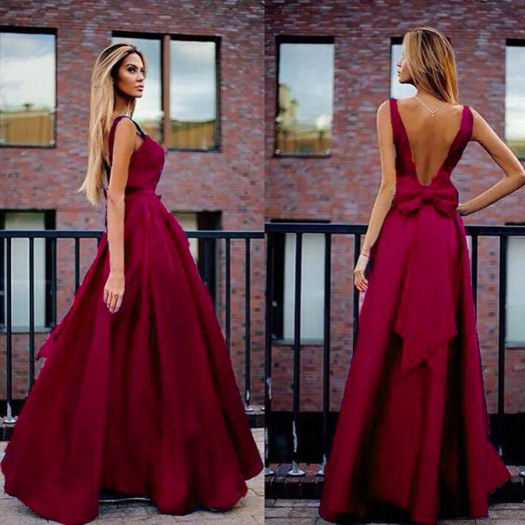 Летнее платье для женщин vestido Сарафан, женский халат платья однотонные сексуальные с открытой спиной Элегантные с бантом длинные платья макси-платье на выход#50