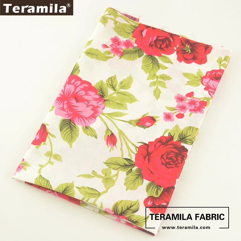 Хлопок Teramila поплин ткани печатных Цветущий красная Роза дизайн текстиля белого