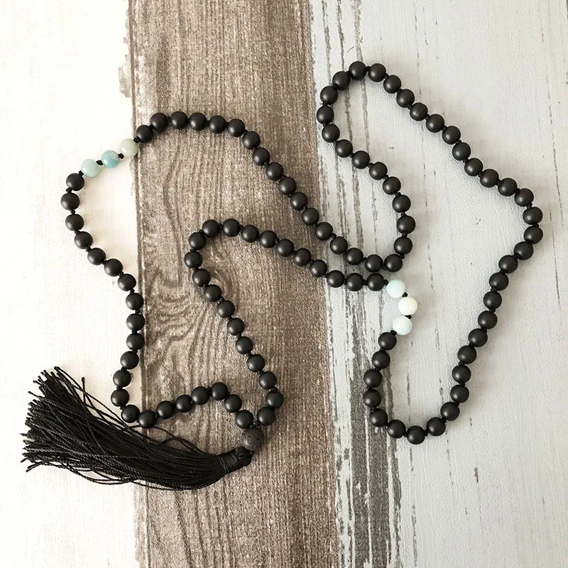 108 ожерелье из черного оникса и амазонита мала с бусинами гуру лавы хлопковыми