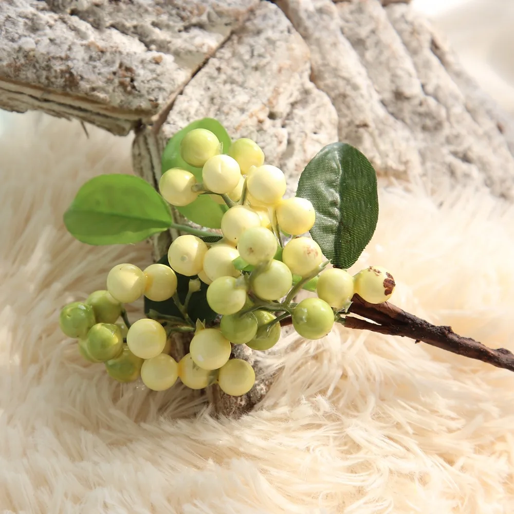 1 pcs artificial berry green bean foam flowers home decor small fake flowers bacca fruit branch decoration accessories fake plan