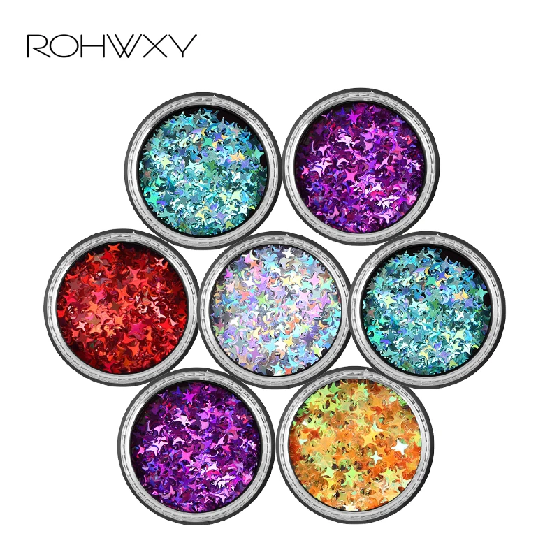 ROHWXY 3D дизайн ногтей блестящие голографические Блестки для Стразы серебряная