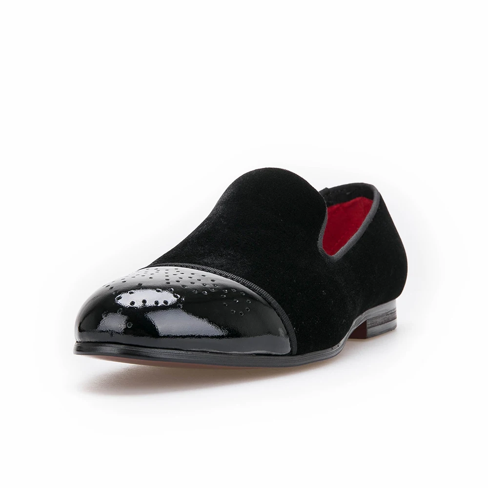 new style Patent leather toe with Bullock punch Handmade men velvet shoes wedding and party loafers men's flats | Обувь