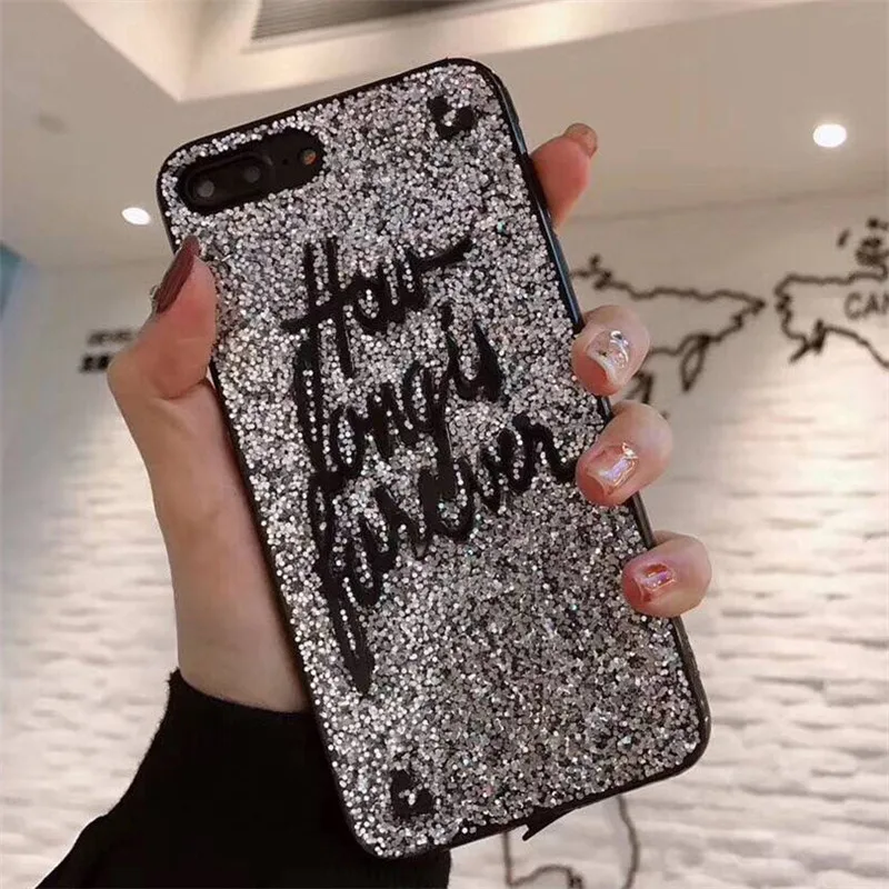 Блестящие чехлы с блестками для iPhone 6, 6S Plus, модная блестящая задняя крышка с буквенным принтом для iPhone X, 8 Plus, 7, 7 plus, cqoue Capa