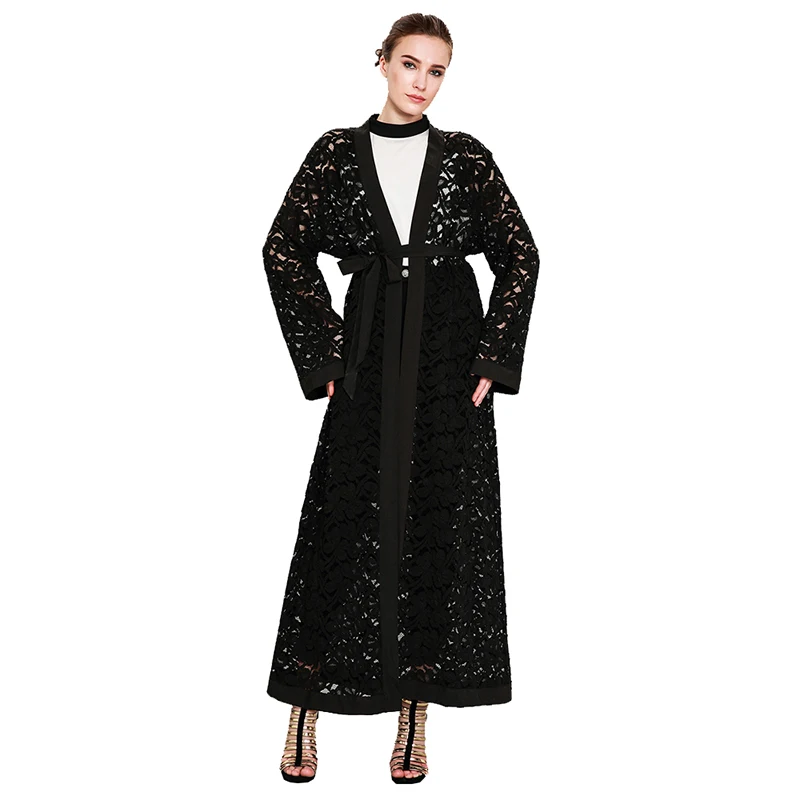Женское длинное черное кружевное платье макси-кимоно кардиган Roupa большие