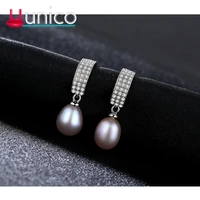 unico 2018 trendy water drop pearl 925 sterling silver stud earrings for women luxury aaa cubic zirconia stud earrings gift
