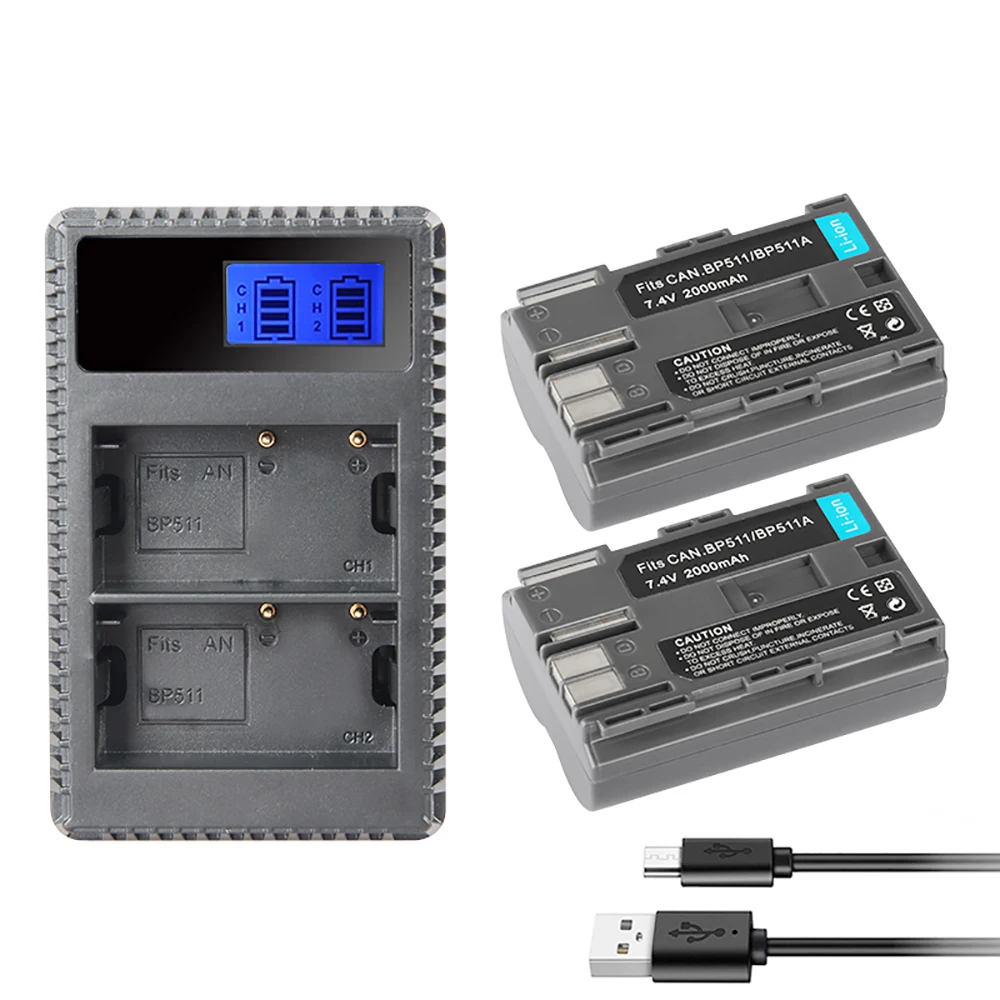 Аккумулятор 2x7 4 В 2000 мА · ч Φ BP 511 511A BP511 BP511A + зарядное устройство USB с ЖК дисплеем
