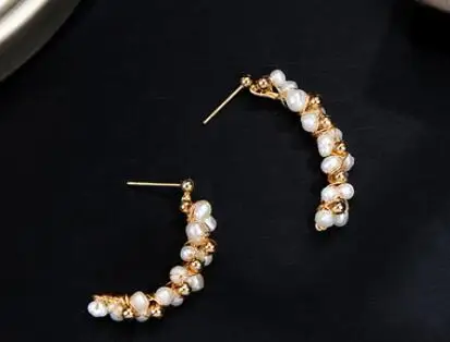 

lady's crescent exquisite earring lady baroque natural shaped pearl Baroque Earrings 925 Sterling wedding