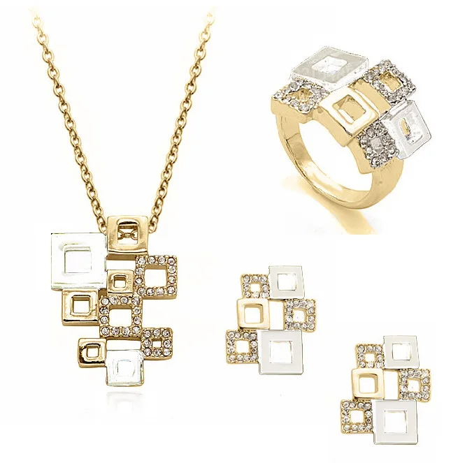S квадратные полые стразы ожерелье серьги кольца ювелирные наборы Прямая