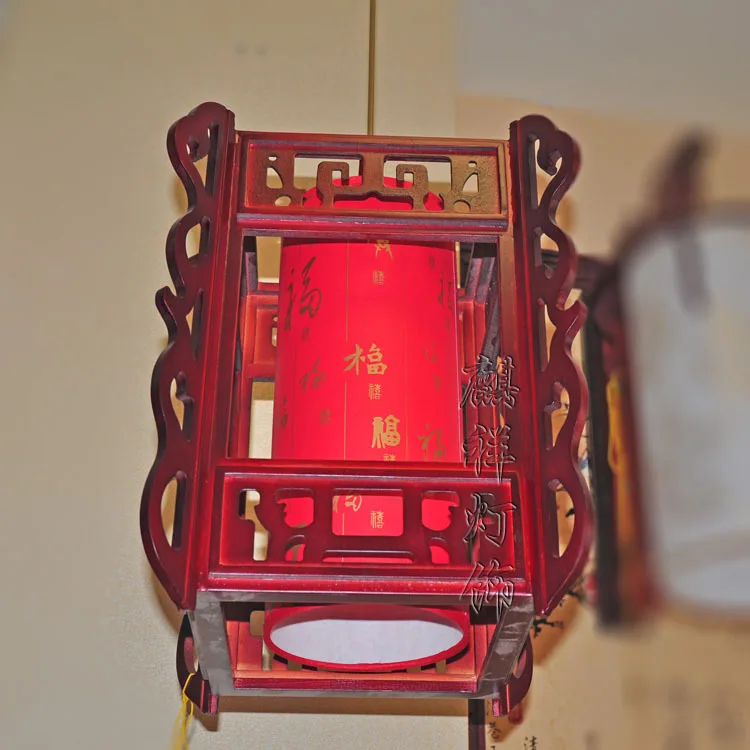 Chinese classical lighting chandelier vintage wooden carved restaurant hotel den entrance sheepskin lamp lights |