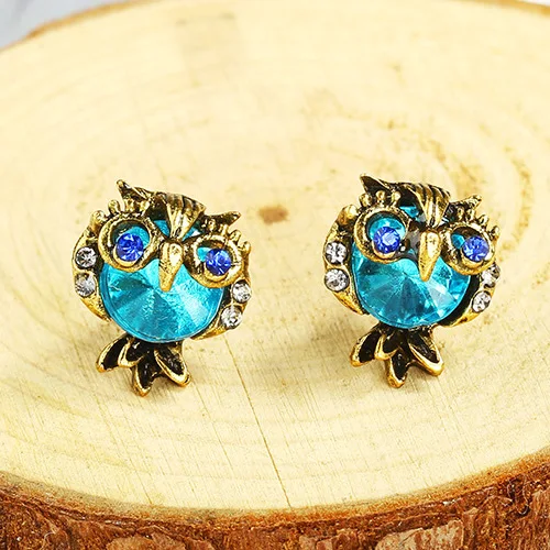 Женские серьги гвоздики с фианитами в форме совы|crystal owl earrings|small stud earringsstud earrings |