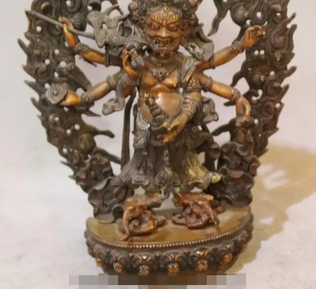 song voge gem S7267 9&quot Old Tibet BuddhismTemple Pure Bronze Stand 6 Arm Mahakala Buddha Statue | Дом и сад