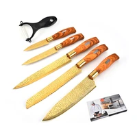 set of 6 stainless steel with gold plated knife set kitchen knife wood grain cover handle sharp chef paring carving knife