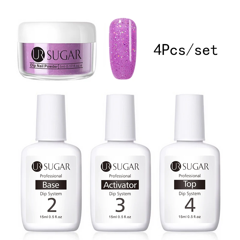 4Pcs Set 5 Ur Sugar 5 мл голографический блеск окунания ногтей порошок Набор градиентные ногти Dip украшения порошок натуральный сухой без лампы лечения Топ - Цвет: 4Pcs Set 5