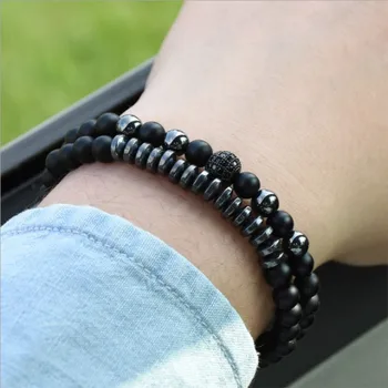 Fashion Pave CZ Men Bracelet - Stone Beads With Hematite 2