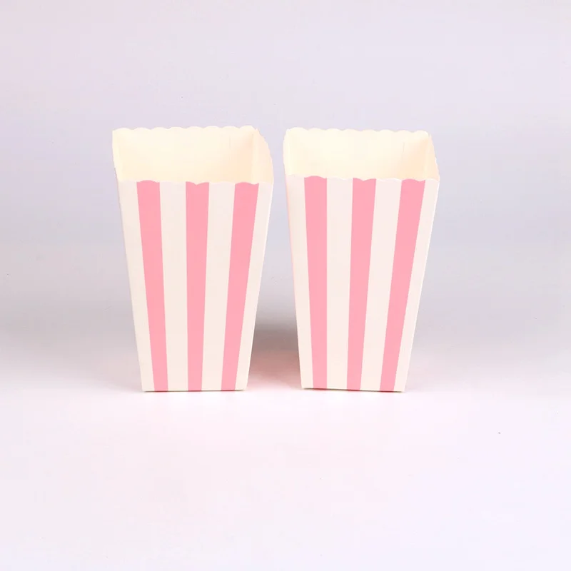 

6 pcs/lot Simple pink stripes Popcorn Boxes Birthday Party Wedding Baby Shower Party Decorations Kids Event supplies