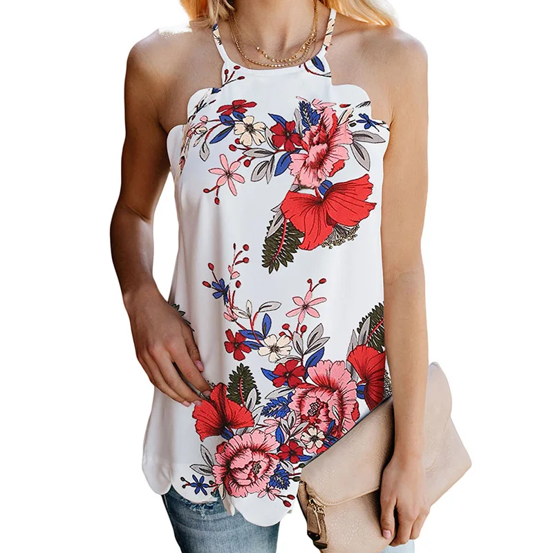 Женский свободный камзол без рукавов с принтом сексуальный топ на бретелях