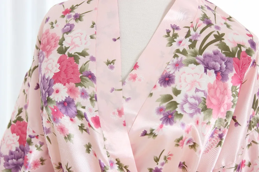 Женский Шелковый Атласный халат Короткое Ночное кимоно сакуры банный пикантный