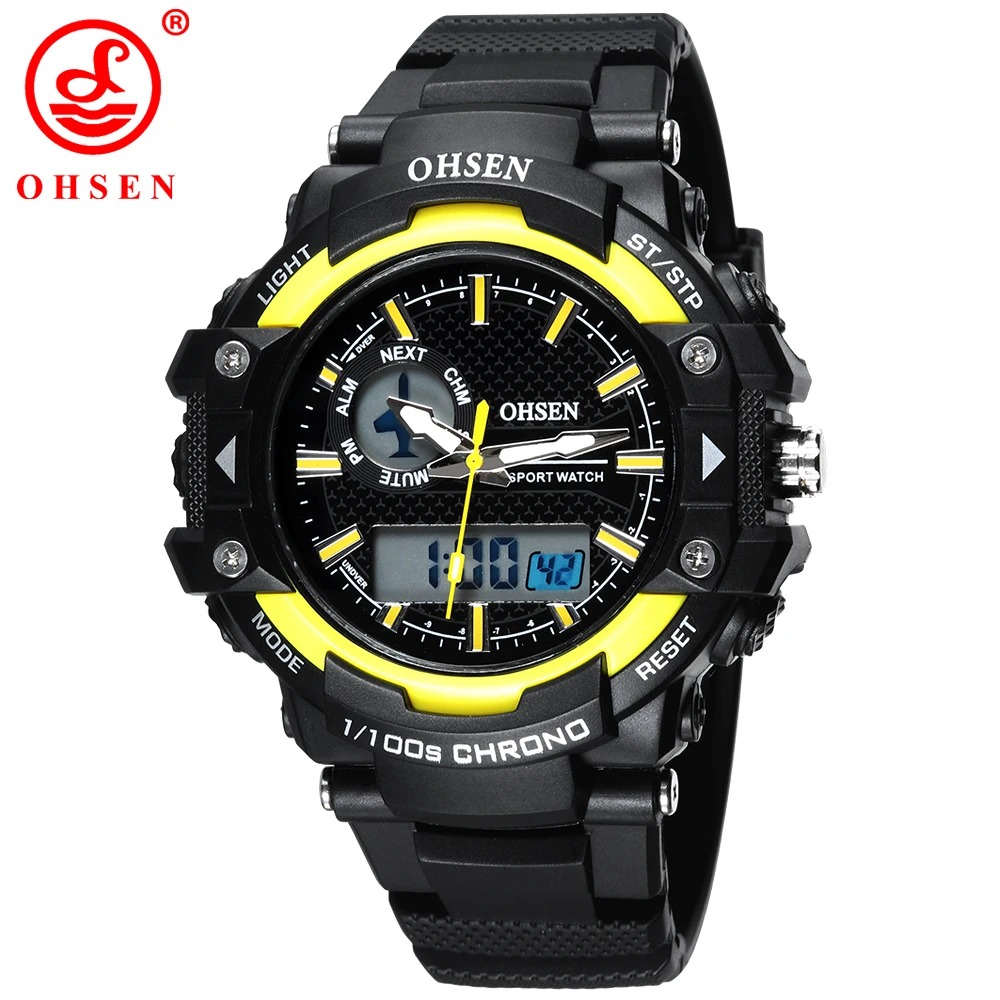 Часы наручные OHSEN Мужские Цифровые спортивные многофункциональные модные желтые