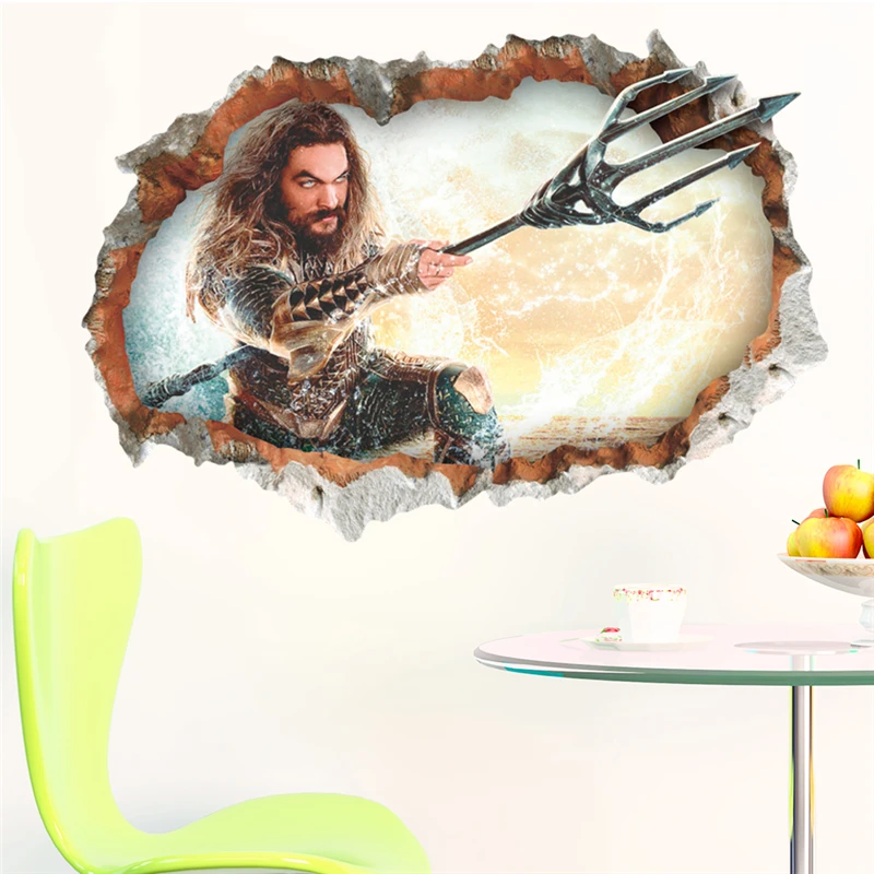 3d Aquaman прорыв Наклейки на стены детские комнаты домашний декор DC Comics Arthur Curry