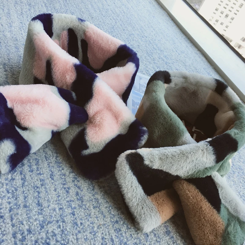 Женский шарф FD155 зимний длинный однотонный с жемчугом и кроличьим мехом| |