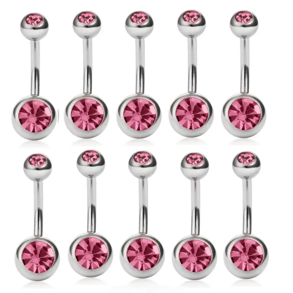 10pcs rose red 10 шт./компл. присинг для тела Crystal Bell двойной головкой фианиты кристаллы пирсинг-серьги для пупка винт штангой барная спиральная Сталь бижу, ювелирное изделие для тела, DQ58 - Окраска металла: 10pcs rose red