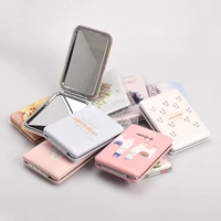 huamianli square folding makeup mirror double sided small mirror cute pu leather mirror gift for girls pinkgreen