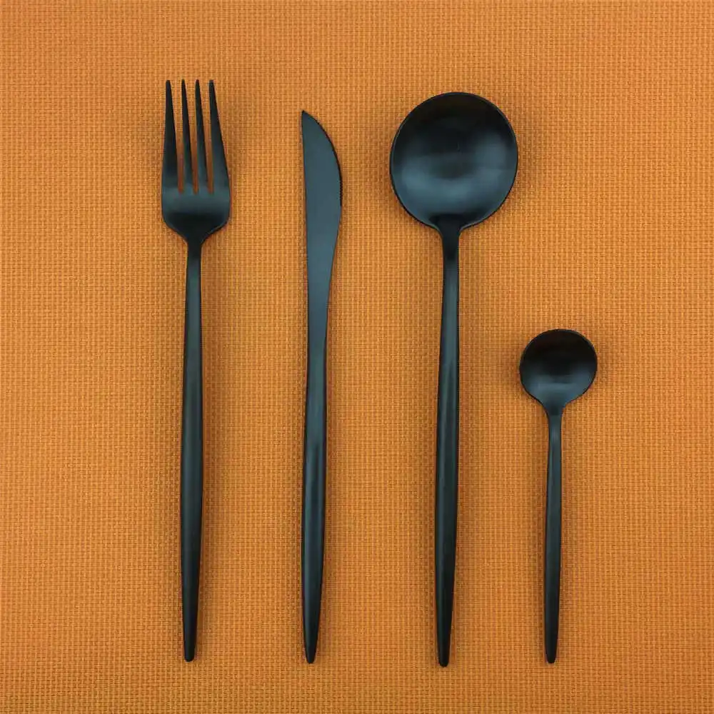 1set4sm Мульти селективный черный набор столовых приборов 18/10 нержавеющая сталь столовая посуда салат вилка нож, ложки набор серебряных изделий набор домашней посуды - Цвет: 1set4sm