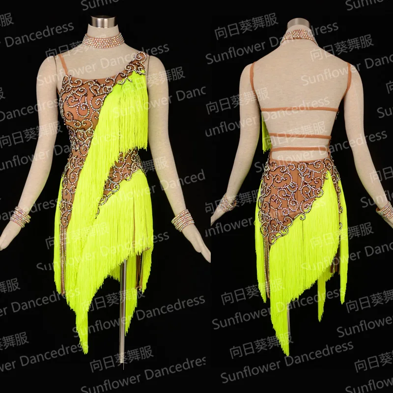

New Competition fringe Latin dance dress,salsa dress,ballroom gown, ,Sunflower Dancewear,fringe latin skirt, girl