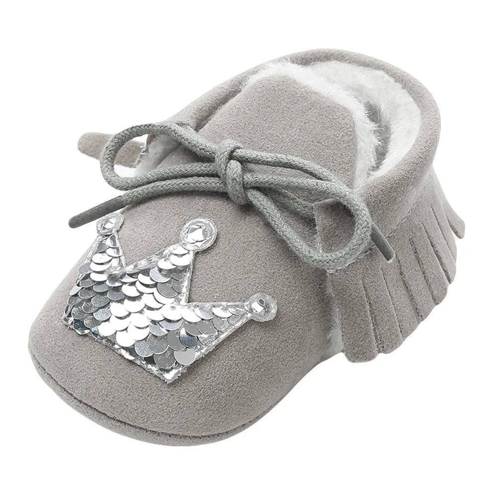 Baby cotton bandages plus velvet crown straps winter warm sequins children's casual shoes |