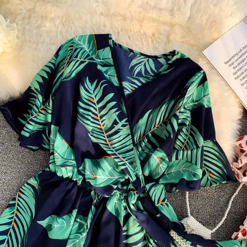 2019 Новая модная женская летняя одежда с принтом комбинезон широкими штанинами