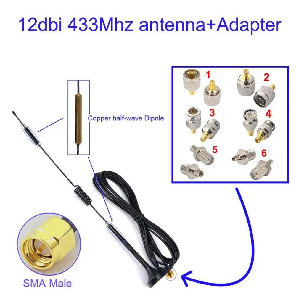 1 комплект 12dbi 433 МГц антенна усилитель SMA Папа + RF разъем адаптер мама для ts9 CRC9 N F BNC
