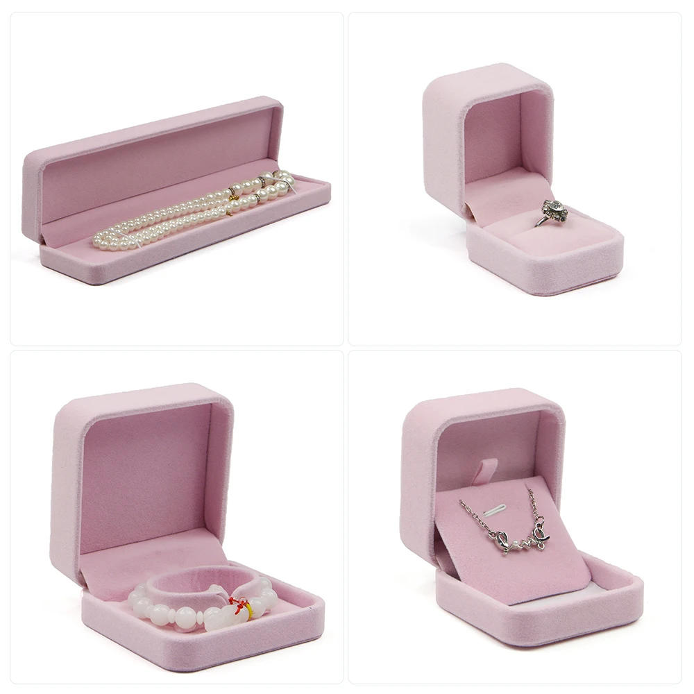 4pcs pink Шкатулка для колец, сережек, ожерелий, браслетов, набор, квадратная упаковка, ювелирные изделия, свадебные подарочные коробки, органайзер, много размеров - Цвет: 4pcs pink