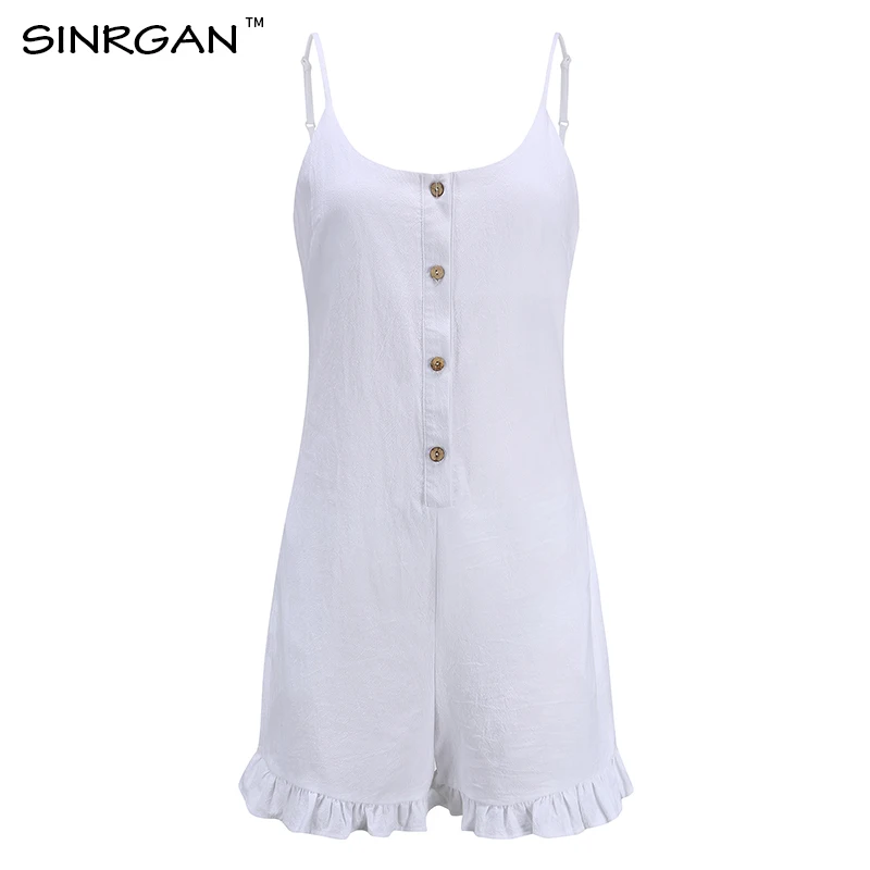 SINRGAN Свободная пуговица уличной одежды майка на бретелях белый комбинезон и для