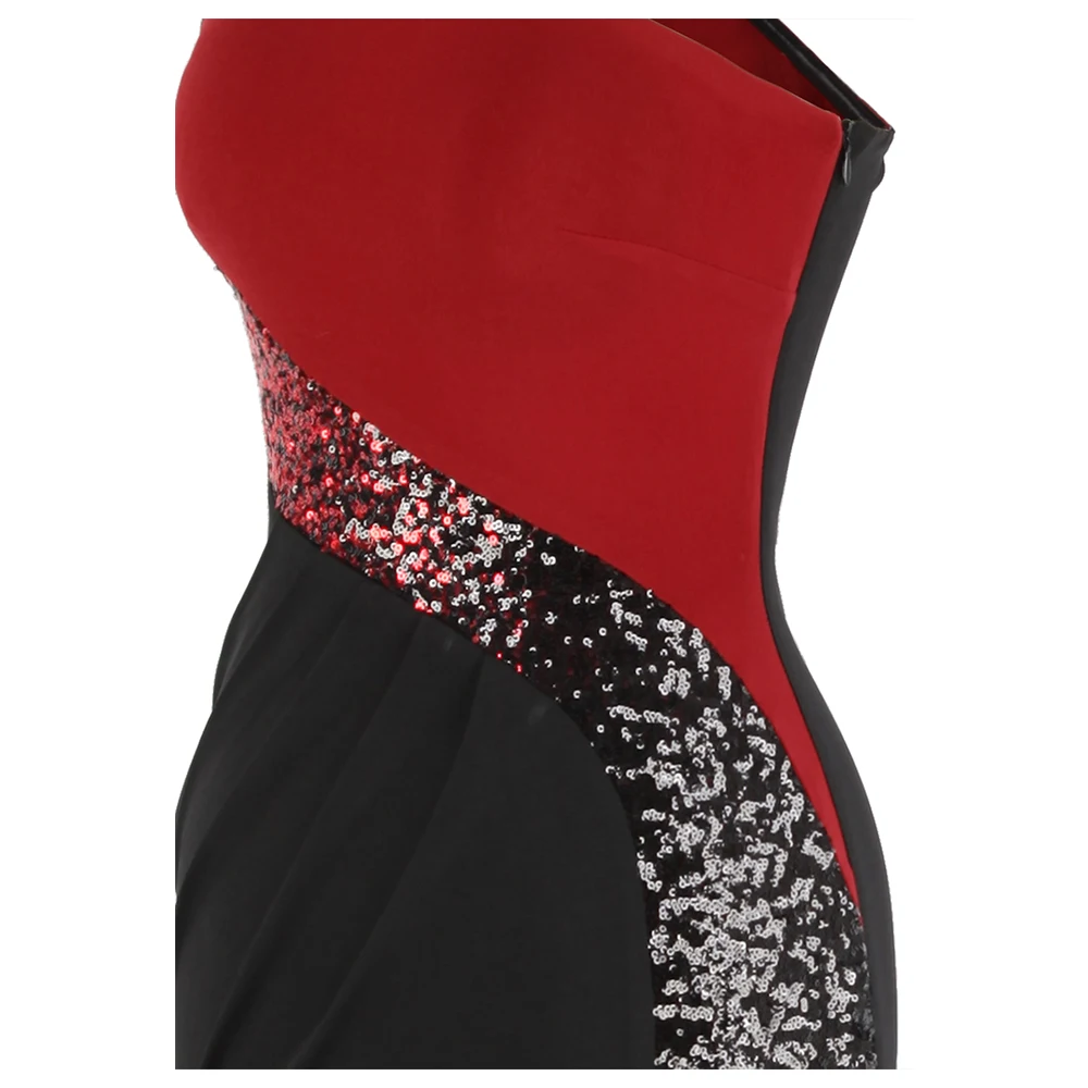 Женское вечернее платье с блестками Angel fashions Черное и красное плиссированное