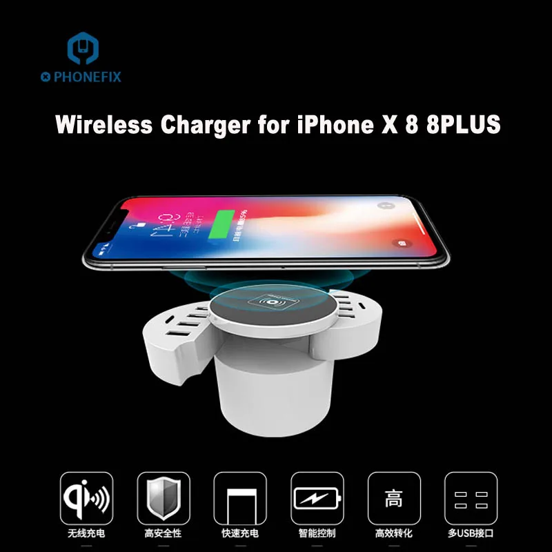

10 USB-портов, магнитная Беспроводная быстрая зарядная станция, несколько USB-зарядных устройств, Настольный органайзер для iphone 8 X XS MAX Samsung S7 S8