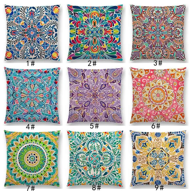 

Latest Boho Colorful Flowers Cushion Cover Pink Rainbow Vibrant Floral Mandalas Pattern Design Enthusiasm Prints Pillow Case