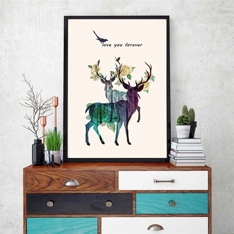 HAOCHU Europe And American Decorative Painting Elk Money Tree Flowers Love Bird Home Living Room Bedroom Study Mural Wall Poster | Дом и сад