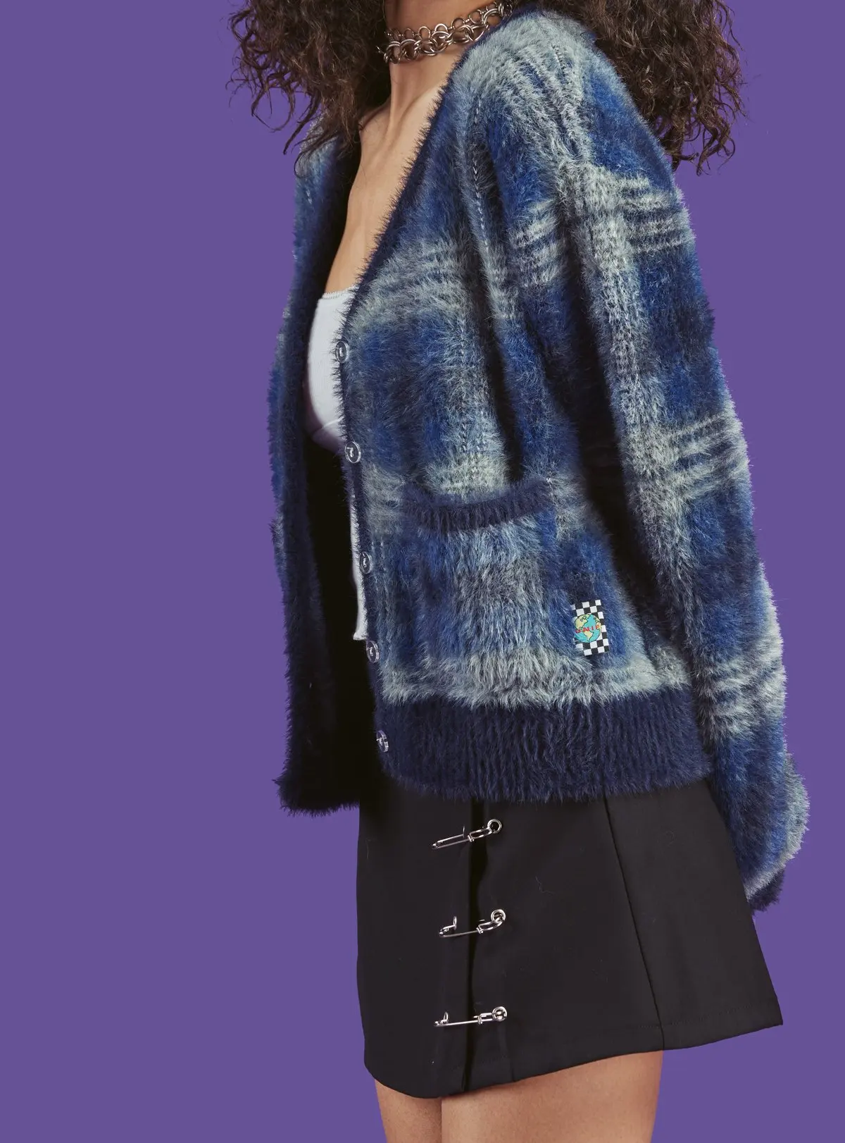 4 Pin украшения ретро боковая сплит квадратная короткая кардиг черная мини юбка в