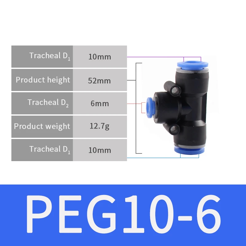 PEG10-6 Пневматические Фитинги PEG 4 мм 6 мм 8 мм 10 мм 12 мм воздушный шланг для воды труба одно касание прямой нажимной пластиковый быстроразъемный фитинг - Цвет: PEG10-6